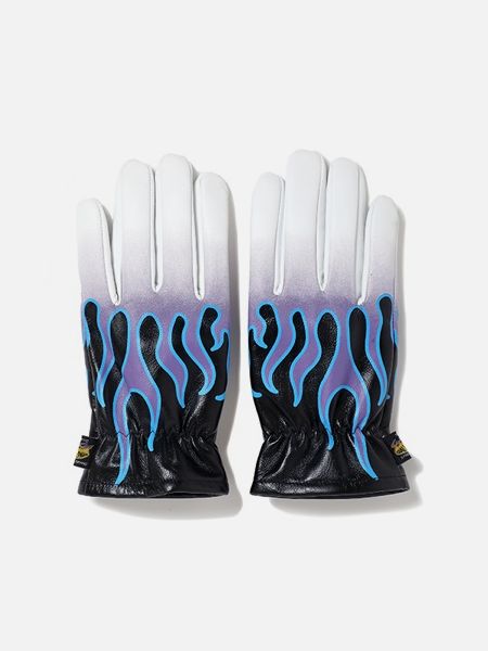 CHALLENGER / FIRE LEATHER GLOVE -White Fire-