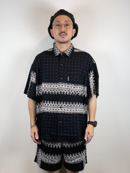 COOTIE / Rayon Open Collar S/S Shirt -Black-