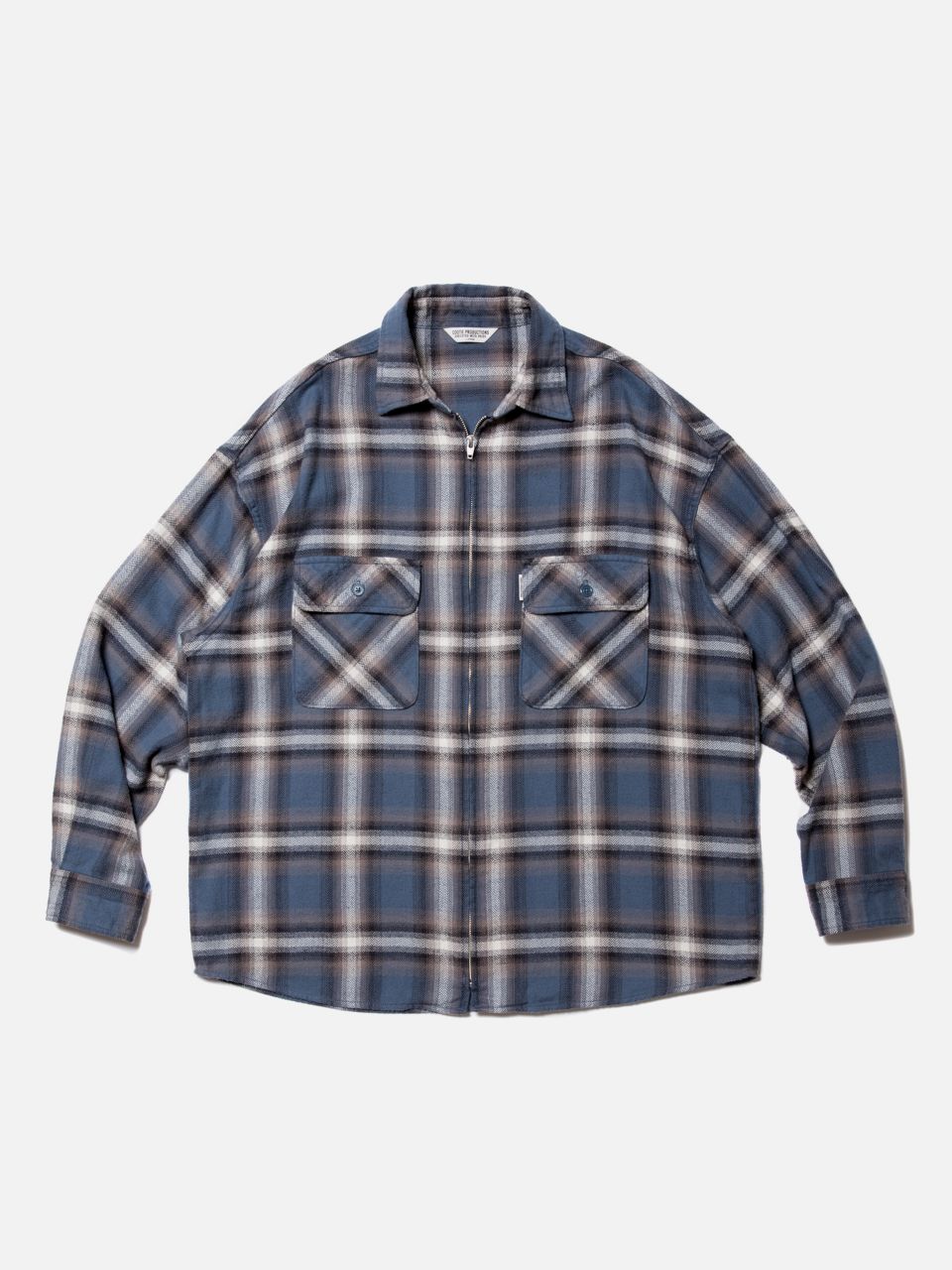COOTIE / Ombre Nel Check Zip Up Shirt -Smoke Blue-